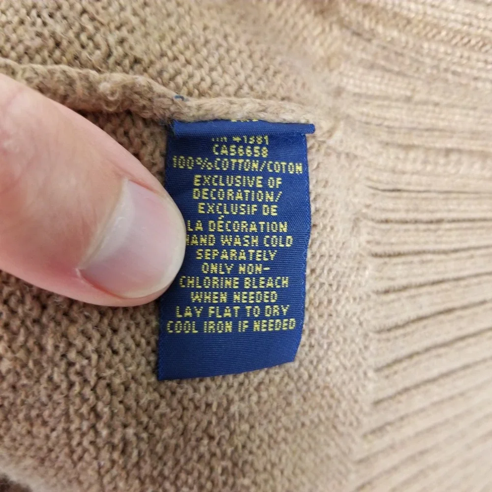 Polo Ralph Lauren Sweater Men XL Tan Cotton Mock Neck Button Pony Logo